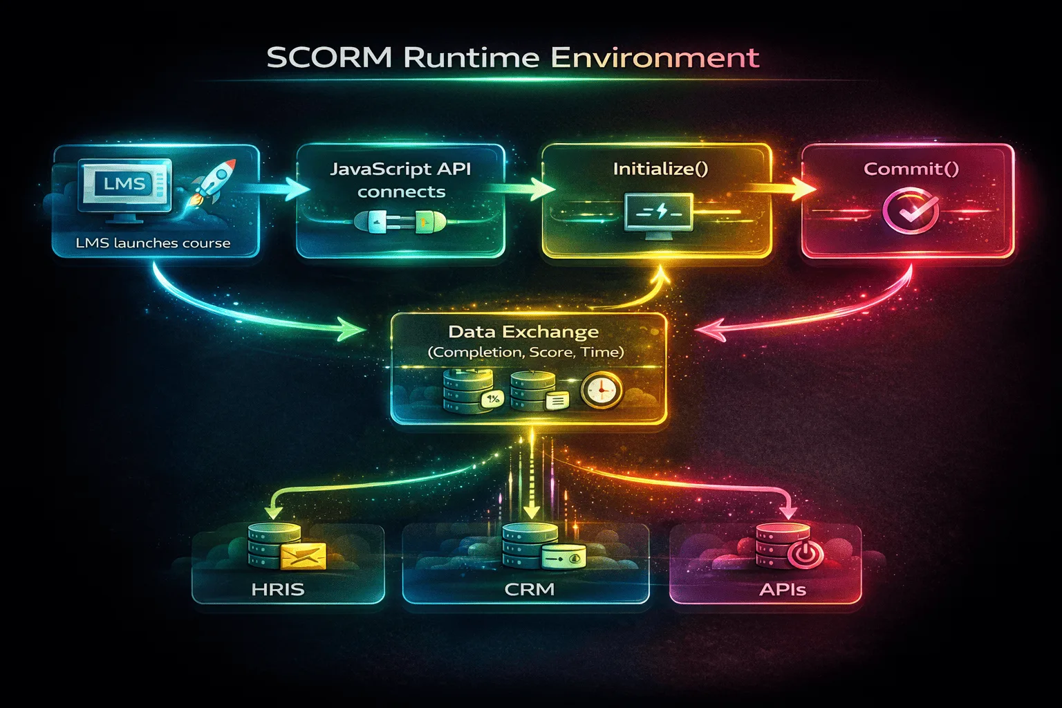  Diagram showing SCORM API communication between course and LMS.