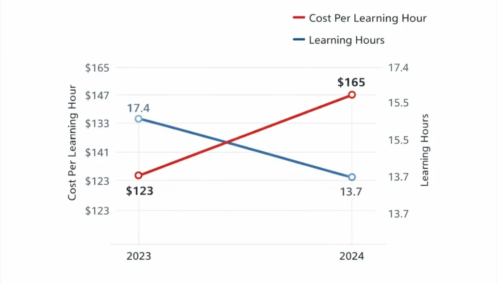 Line chart showing increase in training cost and decrease in learning hours