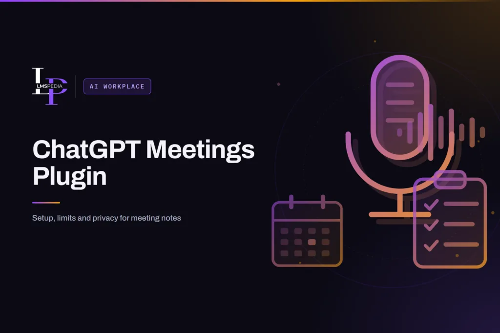 Microphone with sound waves, a notes checklist and a calendar, illustrating the ChatGPT Meetings plugin