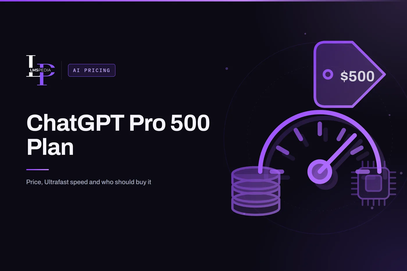 Speedometer gauge with a $500 price tag and coin stack, illustrating the ChatGPT Pro 500 plan