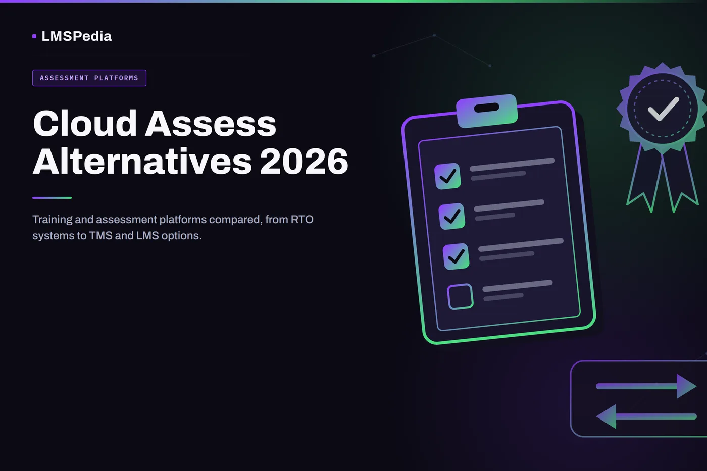 Cloud Assess alternatives 2026 featured image showing a competency checklist clipboard, a certificate seal and a switch arrow