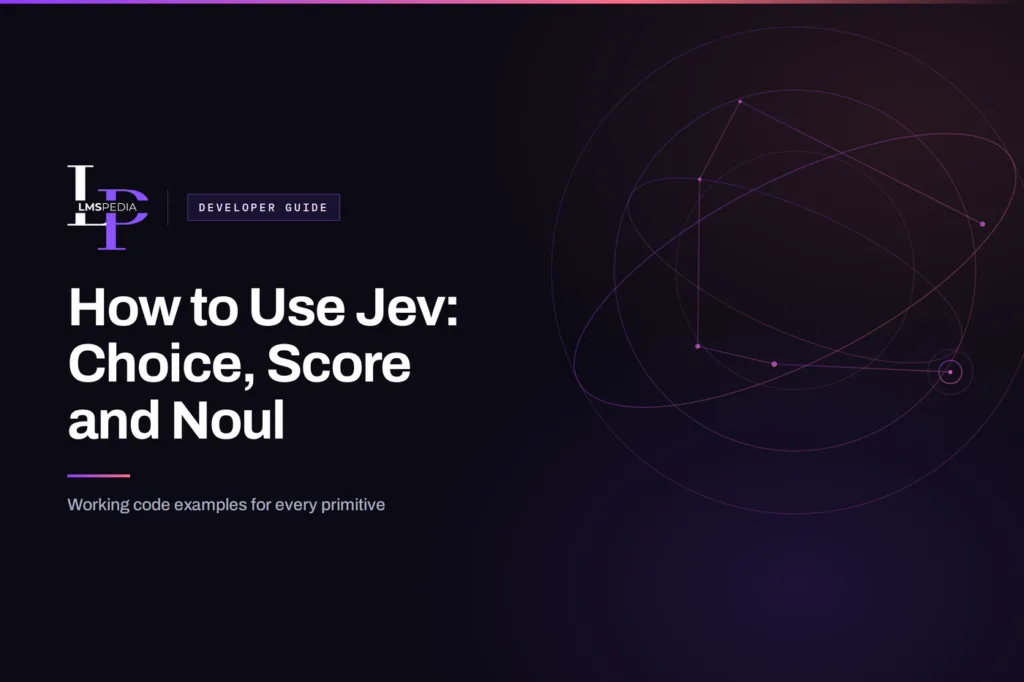 "Python code example calling the Jev API with Choice, Score and Noul question types against LMS training content