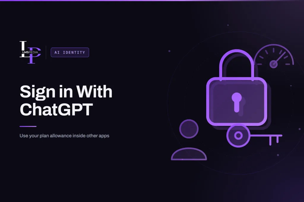Padlock and key beside a user icon and usage gauge, illustrating Sign in with ChatGPT